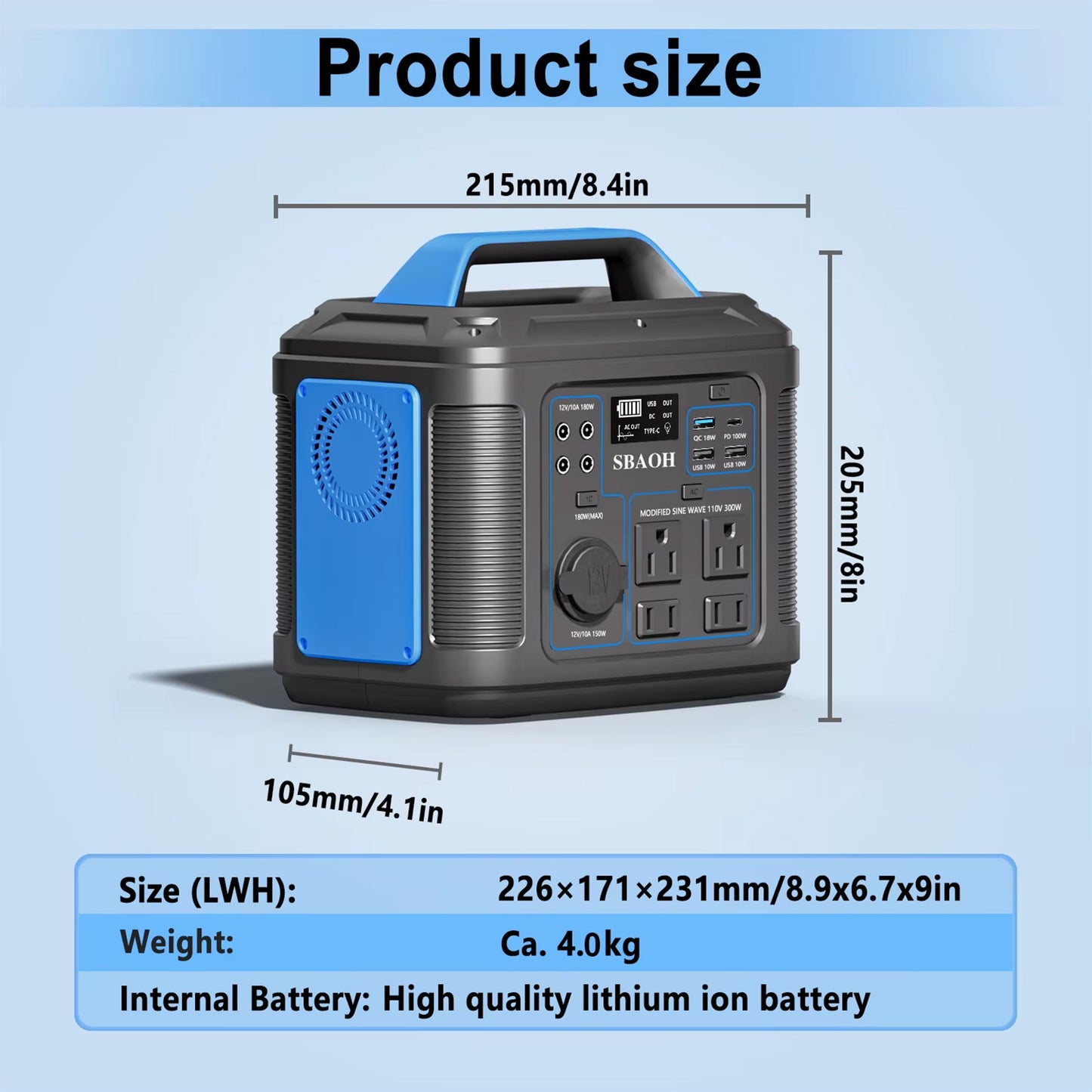 300W Portable Power Station β 296Wh/80,000mAh Backup Battery for Home & Outdoor Emergencies (Solar Panel Not Included)