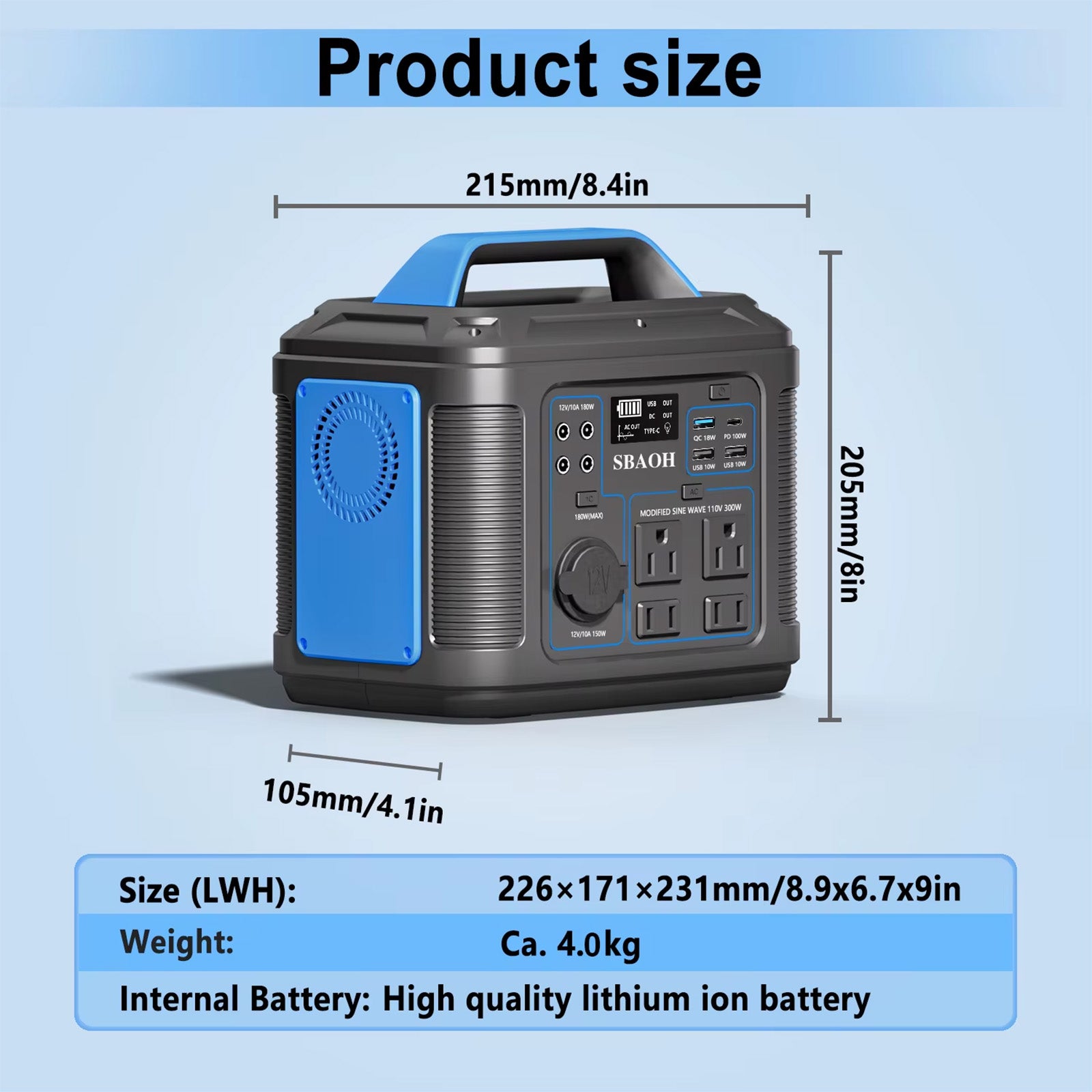 300W Portable Power Station – 296Wh/80,000mAh Backup Battery for Home & Outdoor Emergencies (Solar Panel Not Included)