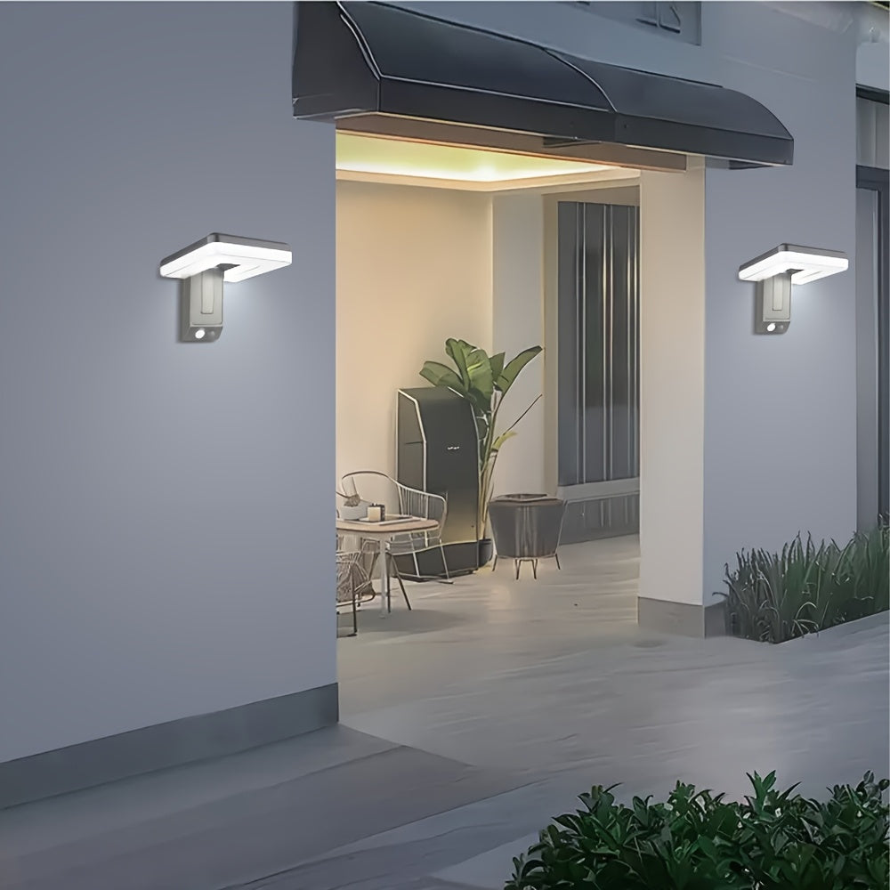 Solar Motion Sensor Wall Sconce – Waterproof LED Dusk-to-Dawn Outdoor Light, Wireless Modern Black Lamp for Porch, Patio, Garage & House