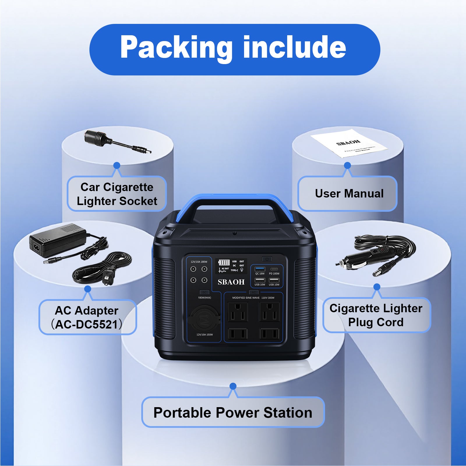 300W Portable Power Station – 296Wh/80,000mAh Backup Battery for Home & Outdoor Emergencies (Solar Panel Not Included)